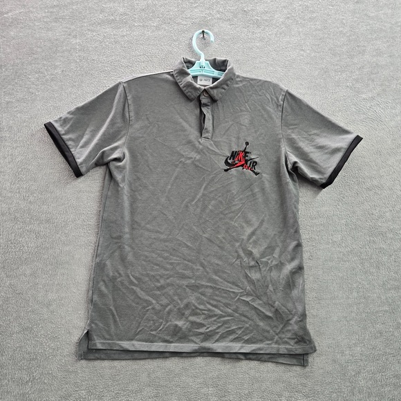 Air Jordan Men Polo Shirt Medium Gray Nike Swoosh Logo Embroidered Short Sleeve - Picture 1 of 12